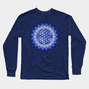 Flower Of Life Blue Violet Colored Stars Heaven Long Sleeve T-Shirt